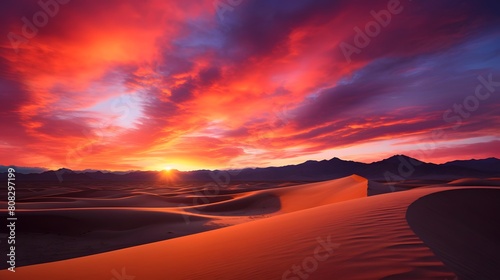 Sunset over sand dunes in Death Valley National Park, California photo