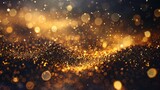 Shiny gold glitter bokeh background. Creative sparkling star dust texture for luxury rich greeting card. Jewel abstract Christmas  aesthetic.