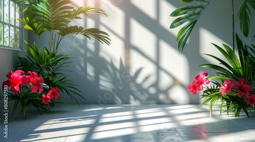 Room Filled With Green Plants and Red Flowers