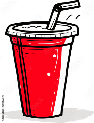 Cartoon Illustration of a Soda Cup with Straw