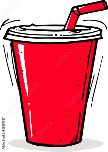 Cartoon Illustration of a Soda Cup with Straw