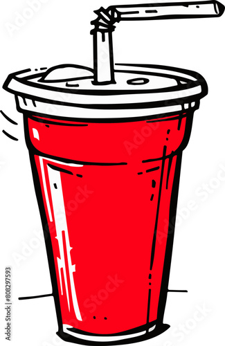 Cartoon Illustration of a Soda Cup with Straw