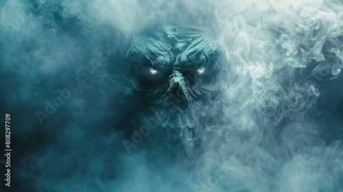 Man With Blue Eyes Surrounded by Smoke photo