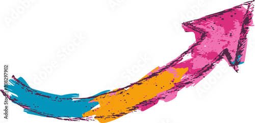 Energetic and vibrant arrow painted in purple and orange, ideal for emphasizing directions, movements, or transitions in digital media and graphic designs