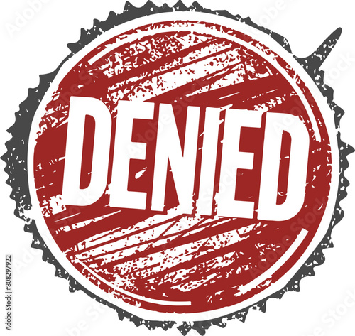 A bold, distressed red 'DENIED' stamp illustration, perfect for use in legal, financial, or administrative contexts to convey rejection or disapproval