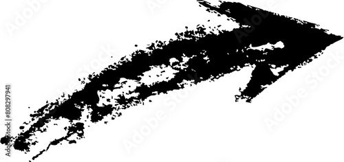 Striking black arrow with a grunge texture, ideal for conveying direction or pointing out elements in both digital and print media