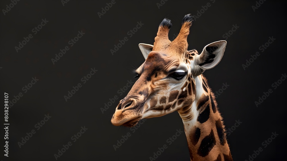 Fototapeta premium Isolated Giraffe Close Up Dark Background