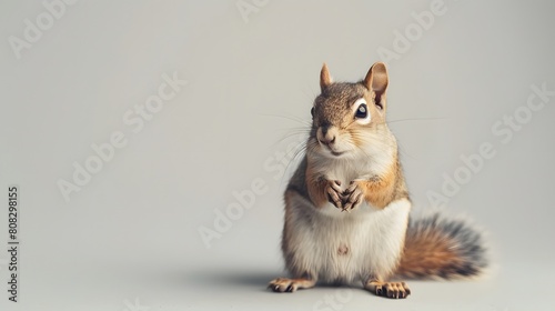 Cute Squirrel Standing on Gray Background