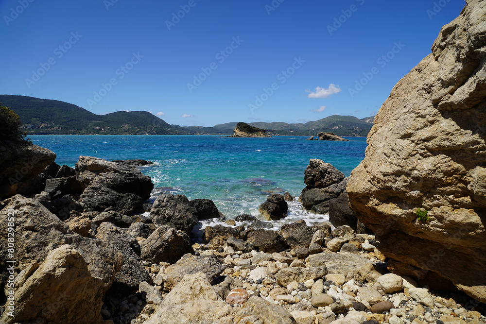 Marathonisi island , popular touristic destination and turtle nesting spot near Limni Keriou