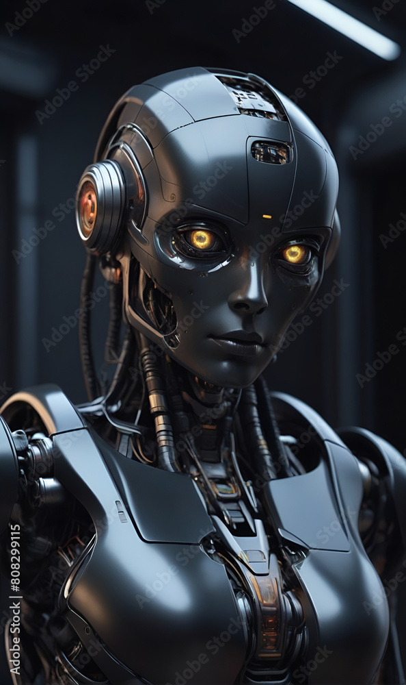 A human-shaped robot, a robot with artificial intelligence A human-shaped robot, a robot with artificial intelligence