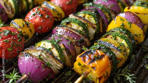 Close Up of Skewer of Food on Grill © ArtCookStudio