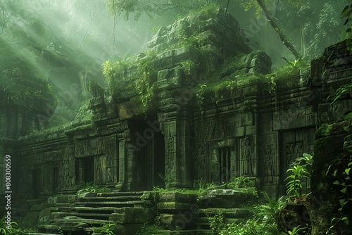 Weathered History jungle temple. Sunset tourism. Generate Ai photo