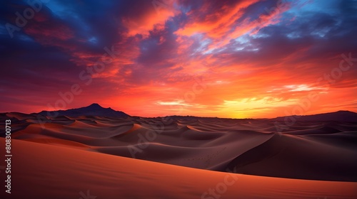 Panoramic view of sand dunes at sunset in the desert © A