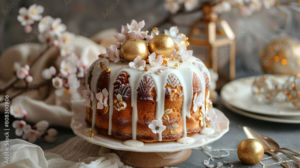 Traditional Easter Kulich with White Icing