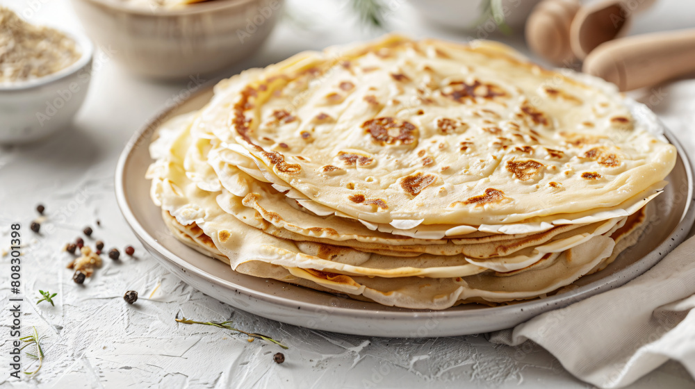 Traditional Norwegian Lefse pancakes on a white table