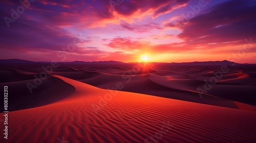 Sunset over the sand dunes in the Sahara desert, Morocco © A