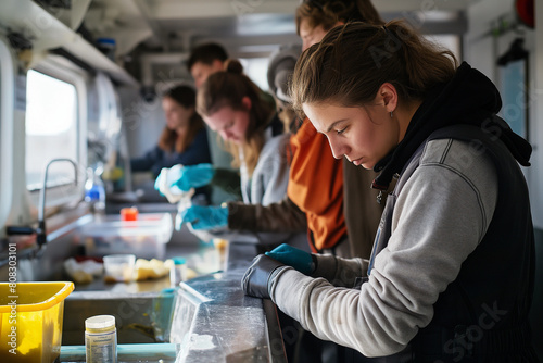 Students learning marine ecology on a research vessel