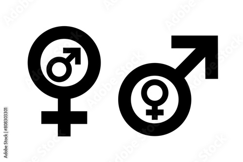 Hermaphrodite -ambiguous sex and gender with simultaneous female and male sex organ. Simple symbol, sign and pictogram. Vector illustration isolated on white.