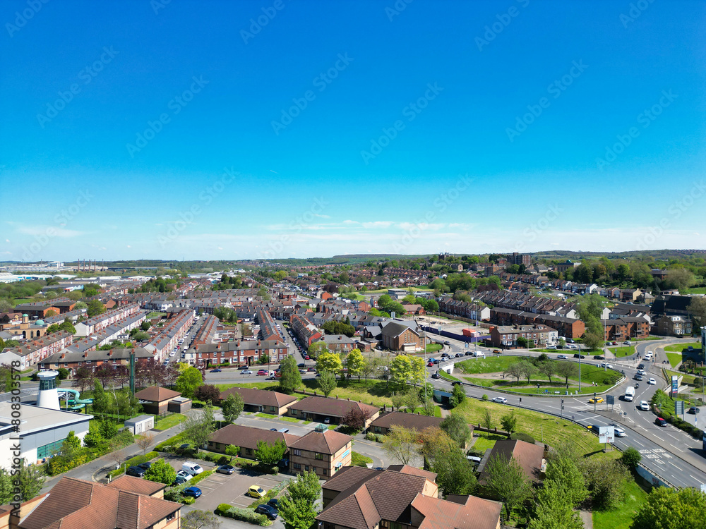 High Angle View of Central Rotherham City of England United Kingdom. April 4th, 2024
