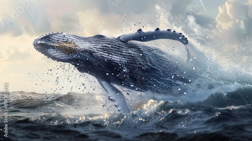 oceanic ascent: a majestic close-up of a humpback whale leaping from the ocean, showcasing the powerful grace and beauty of marine wildlife © ArtisticALLY