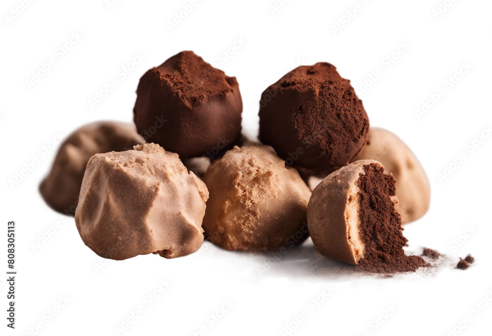 Handcrafted gourmet truffles dusted with fine cocoa powder displayed elegantly isolated on transparent background Handcrafted gourmet truffles dusted with fine cocoa powder displayed elegantly isolated on transparent background