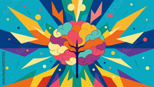 A kaleidoscope of colors and patterns burst forth from a stylized brain symbolizing the explosion of creativity and introspection that can occur.