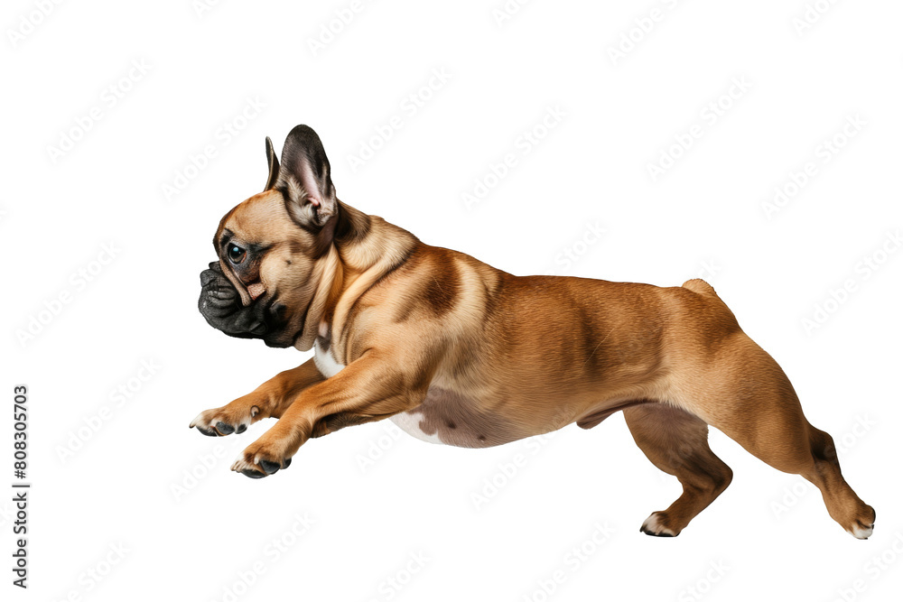 French bulldog jumping, isolated from the background