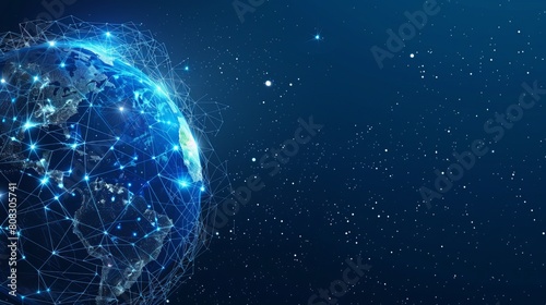 Panoramic abstract dot and triangle connection background., The world is connect and smaller concept, Digital futuristic Earth minimalism background