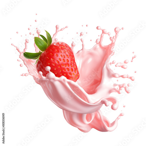 Strawberry yogurt splash isolated on transparent or white background, png