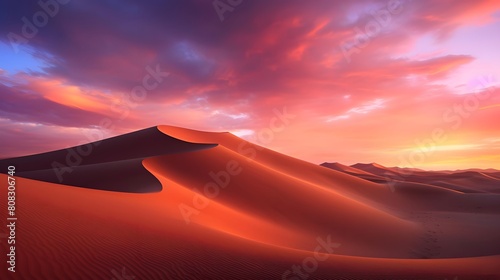 Dunes in the Sahara desert at sunset  Morocco. Panorama