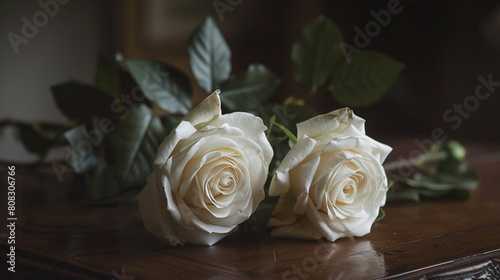 Two White Roses on Table