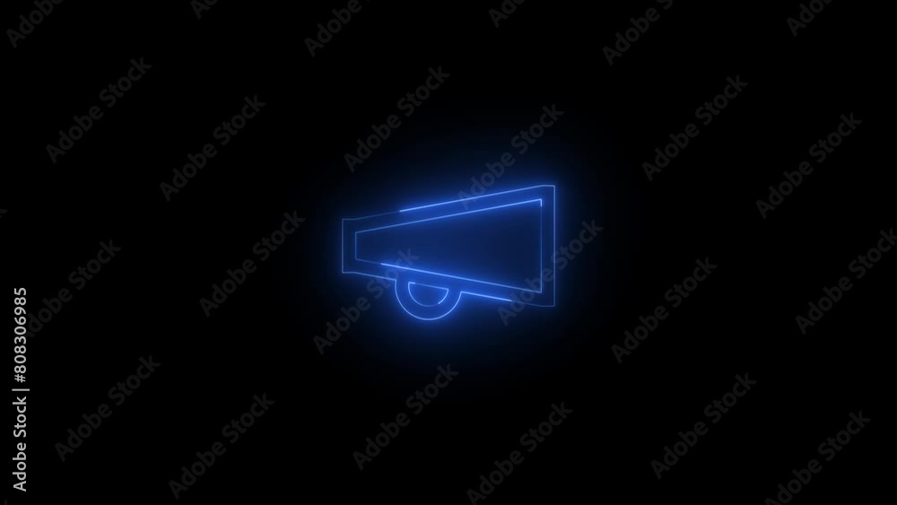 Neon glowing blue color megaphone speaker icon on black background animation Neon glowing blue color megaphone speaker icon on black background animation