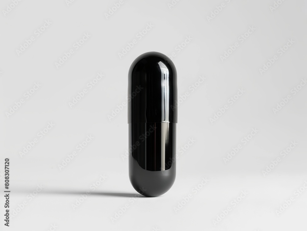 A black pill on a white surface. A black pill on a white surface.