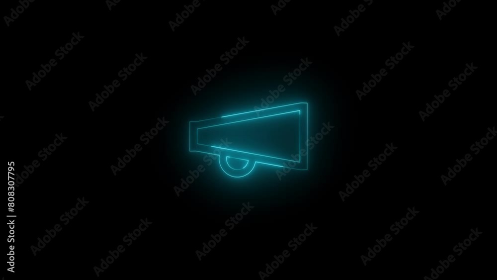 Neon glowing cyan color megaphone speaker icon on black background animation Neon glowing cyan color megaphone speaker icon on black background animation