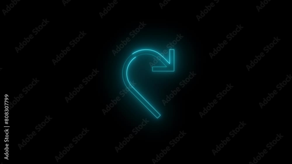 Neon glowing cyan color redo arrow icon on black background animation Neon glowing cyan color redo arrow icon on black background animation