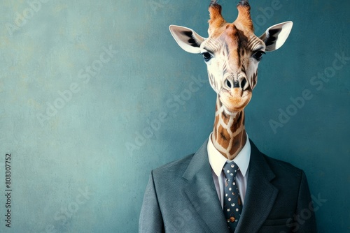 Professional Business suit giraffe travel. Africa work. Generate Ai photo