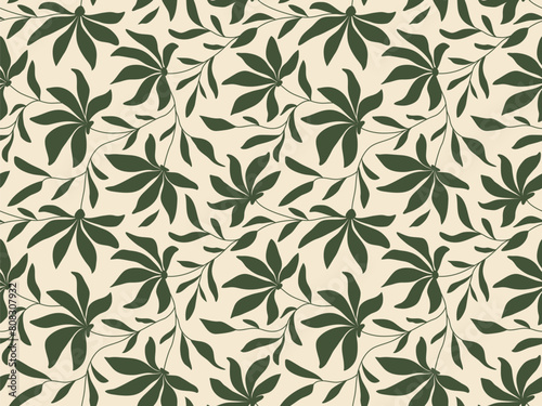 Abstract botanical art background. Natural hand drawn pattern design with leaves branch collage. Simple contemporary style illustrated design for fabric, print, cover, banner, wallpaper.
