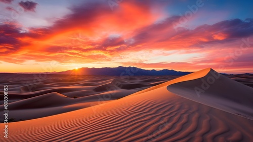 Sunset over the sand dunes in Death Valley National Park  California