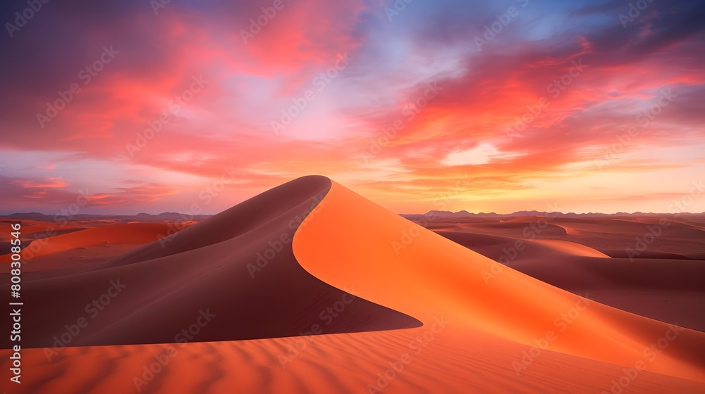 Sunset over sand dunes in the Namib Desert, Namibia