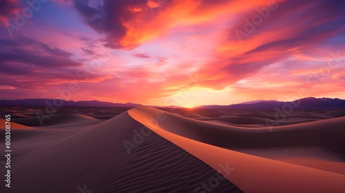 Sunset over sand dunes in Death Valley National Park, California