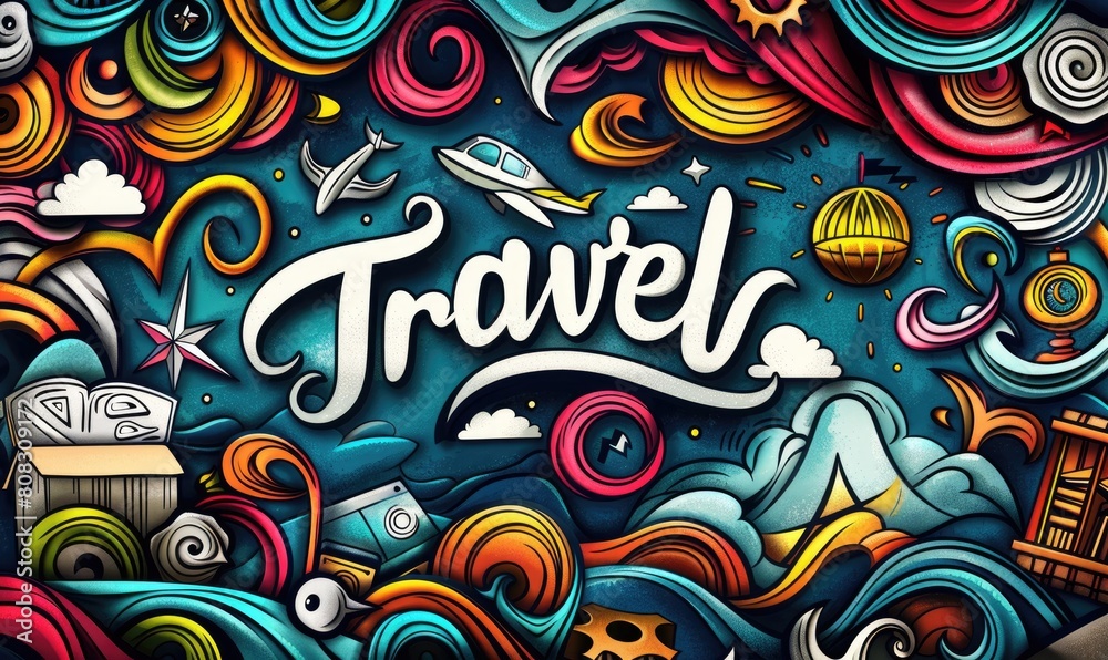Bright style cut out architectural landmarks with the inscription Time to Travel, white background Bright style cut out architectural landmarks with the inscription Time to Travel, white background