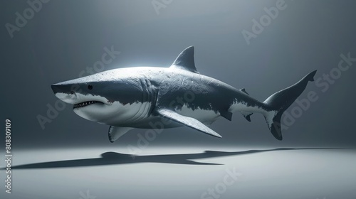 A large predatory shark with a white belly and gray dorsal area. Generative AI realistic photo