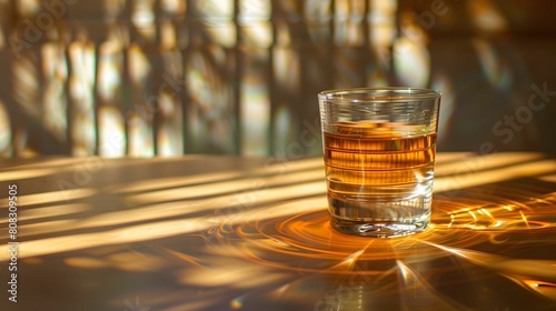 A glass of alcohol on a table in the sunshine photo