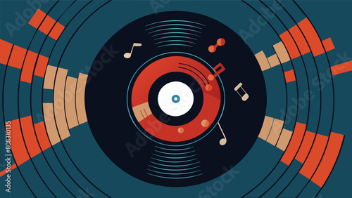 With every revolution the grooves on the record create a rhythmic pattern that echoes through the room. Vector illustration photo