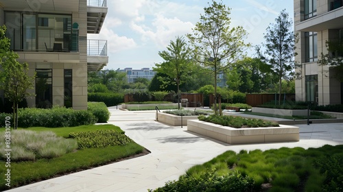 A courtyard filled with numerous plants and trees