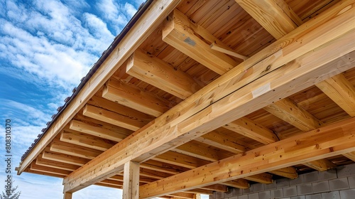 Close up of wooden roof on house