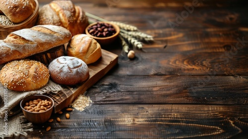 Assorted Bread Varieties Displayed on Wooden Table