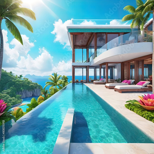 Infinity pool at a luxury tropical resort or villa  concept for a comfortable and luxurious resort holiday 