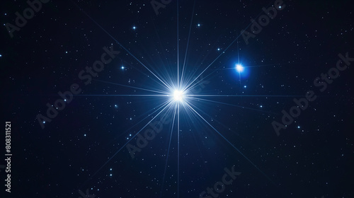 Night sky background with bright Sirius star on black sky with stars. Cosmos, Universe, space travel concept