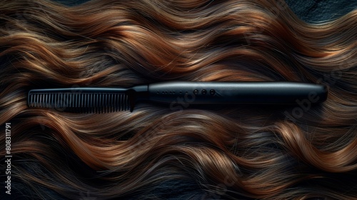 Straightening of hair. Straighteners and combs. photo